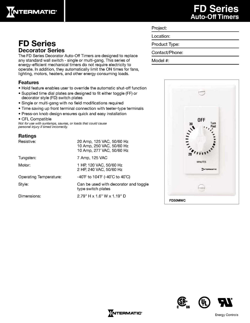 Intermatic FD460MW 60-Minute Spring-Loaded Wall Timer for Lights and Fans, White - LeoForward Australia