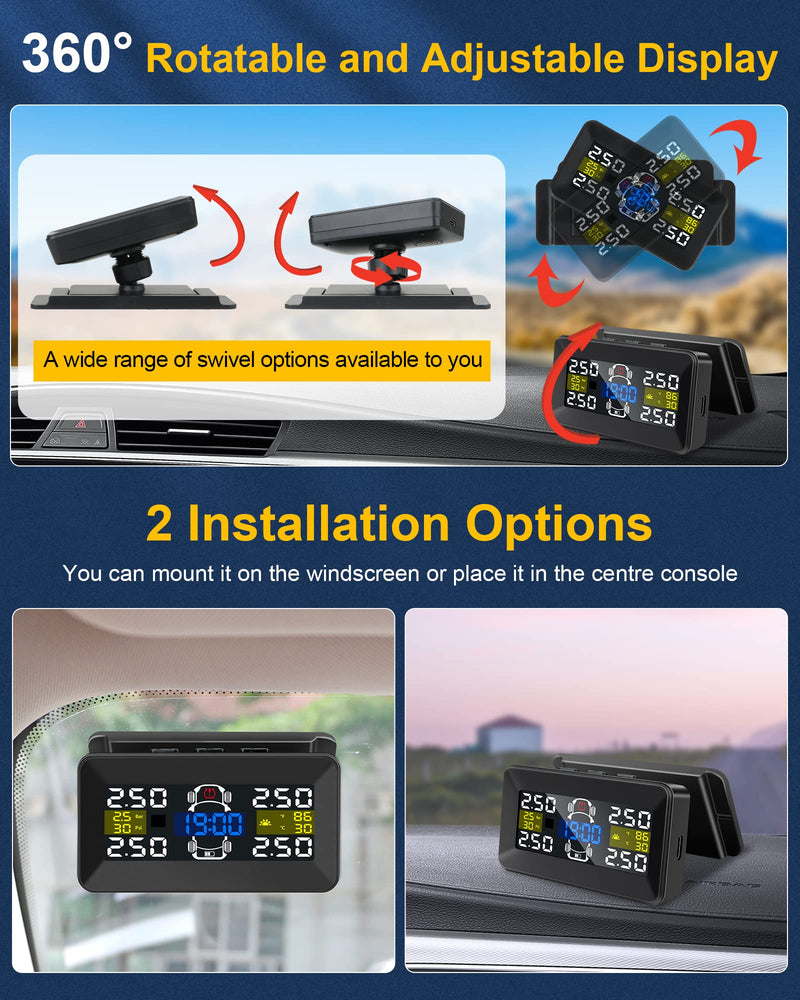  [AUSTRALIA] - 【Unique Bracket & 0.01 Bar Accuracy】Tire Pressure Monitoring System TPMS Tire Pressure Monitor System RV Accuracy 0.01Bar Real Time Detect Big Screen 4 Waterproof Sensors 22-87 PSI for Car RV SUV