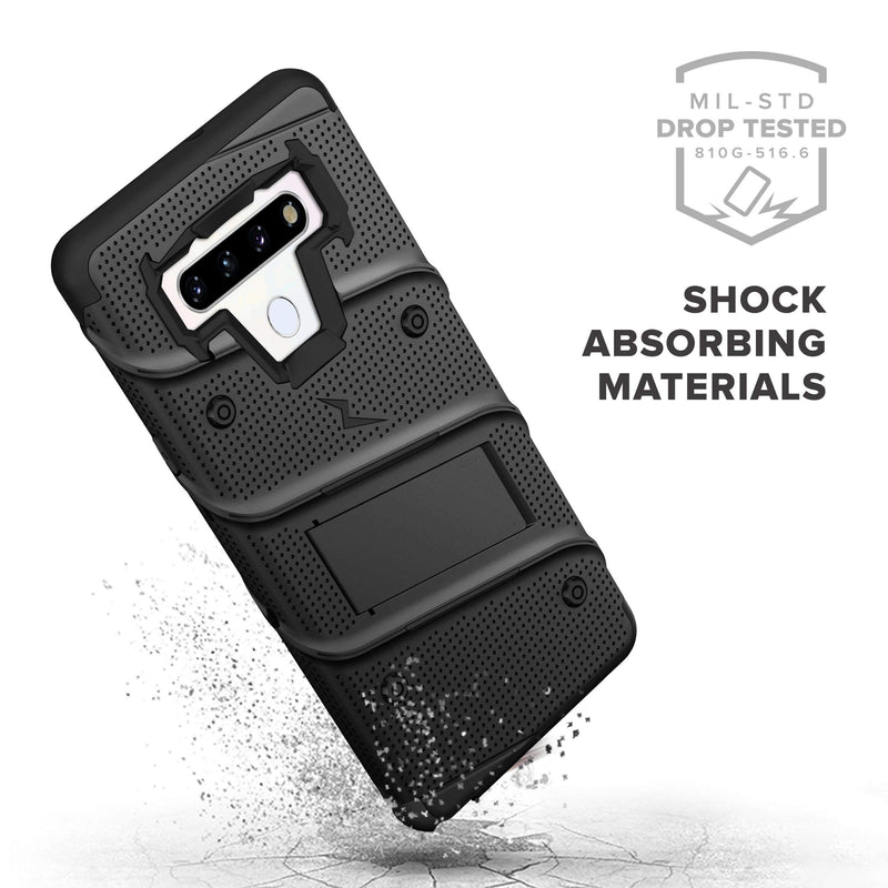  [AUSTRALIA] - ZIZO Bolt Series for LG Stylo 6 Case with Screen Protector Kickstand Holster Lanyard - Black & Black Black/Black