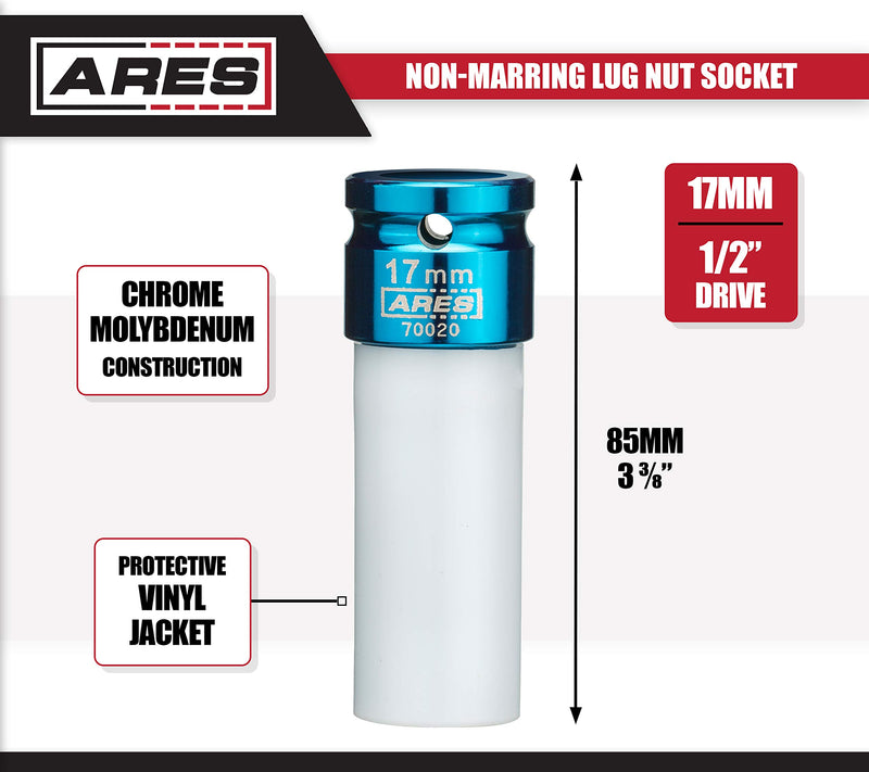  [AUSTRALIA] - ARES 70020-1/2-Inch Drive 17MM Non-Marring Lug Nut Socket - Protective Sleeve Protects Custom Rims & Lug Nuts from Damage - Color Coded & Laser Etched for Easy Identification 17
