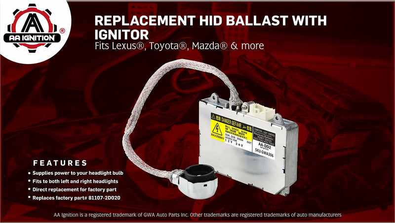 HID Ballast with Ignitor - Headlight Control Unit Module - Replaces 81107-2D020, 85967-0E020, DDLT002, KDLT002 - Compatible with Toyota & Lexus Vehicles - Prius, Avalon, Sienna, ES300, ES330, LS430 - LeoForward Australia