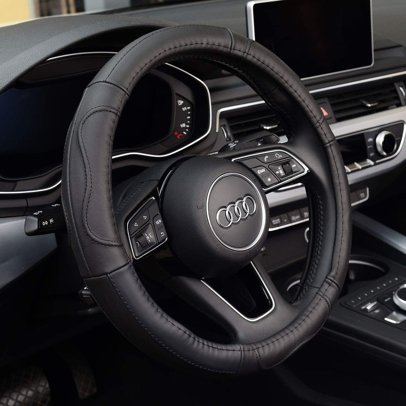  [AUSTRALIA] - KAFEEK Steering Wheel Cover, Universal 15 inch, Microfiber Leather, Anti-Slip, Odorless, Black Lines Black Line