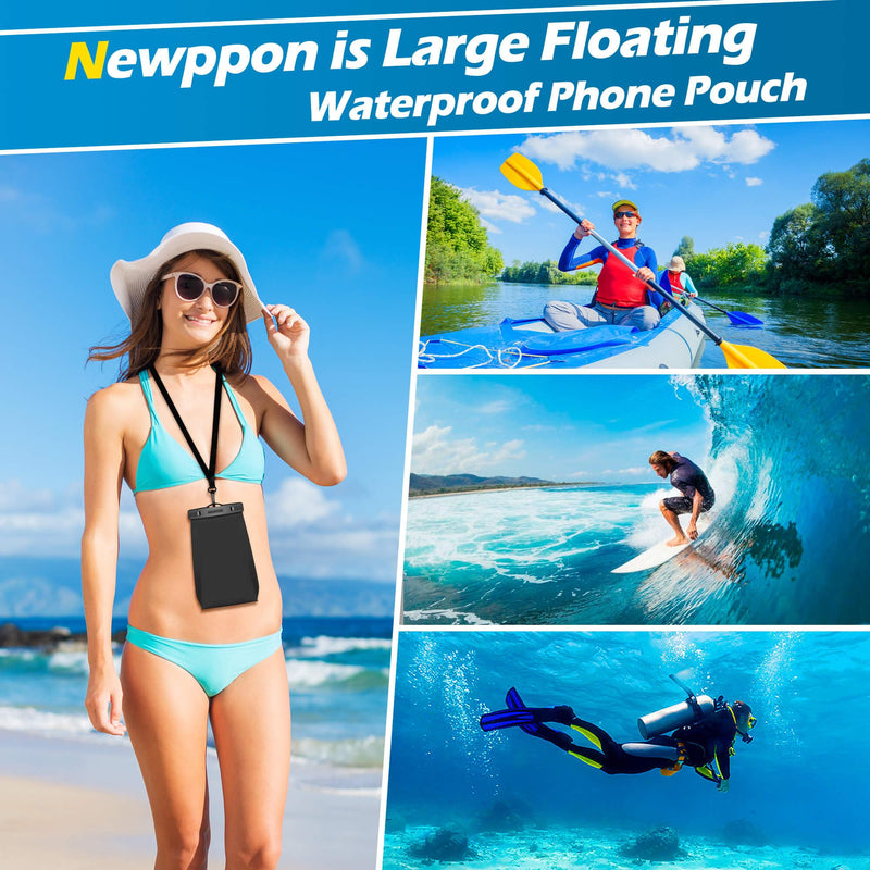 [AUSTRALIA] - newppon Floating Large Waterproof Phone Holder :2 Pack Float Underwater Clear Cellphone Protector - Universal Floatable Cell Water Proof Dry Bag Case for iPhone Samsung Galaxy for Boating Diving Swim