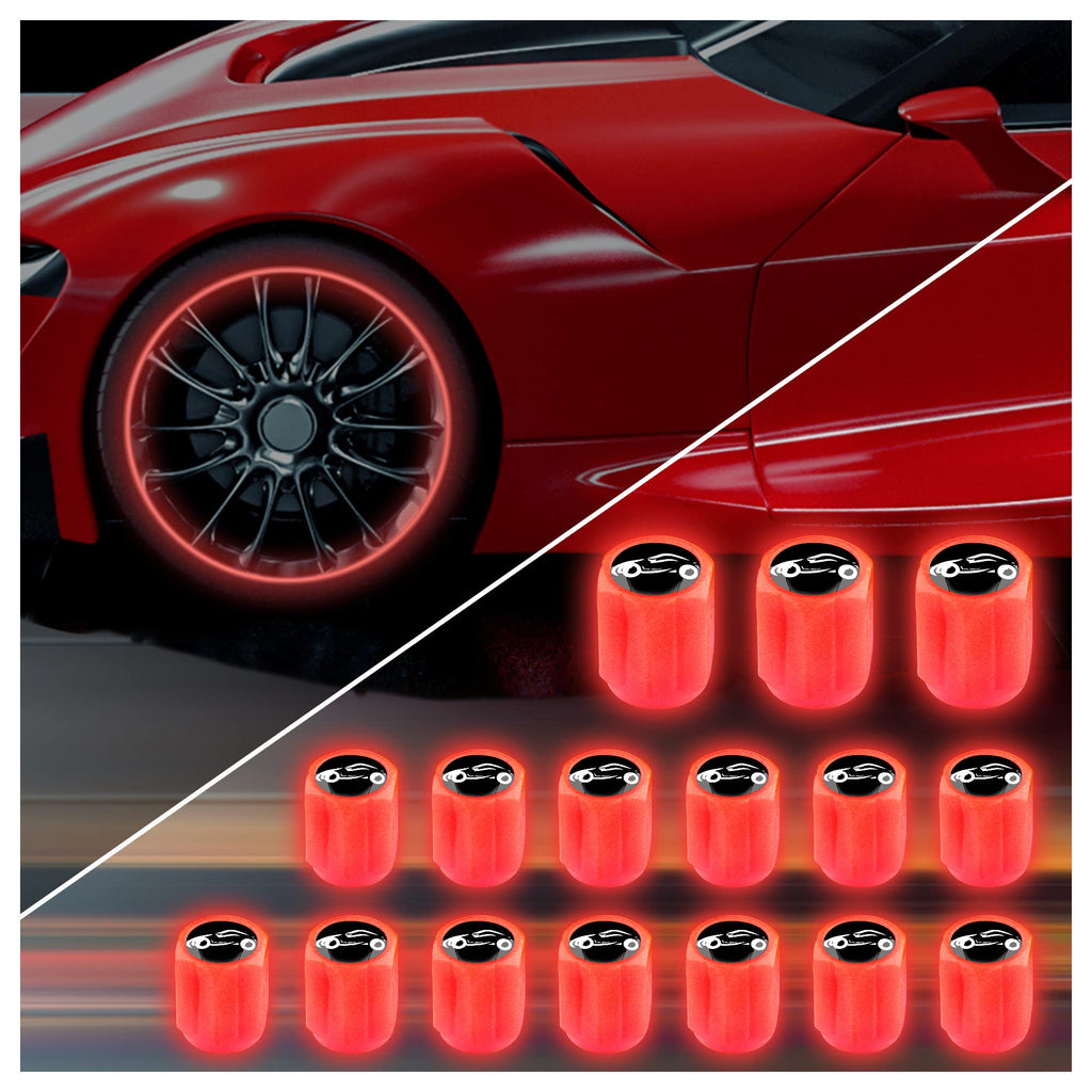  [AUSTRALIA] - 16PCS Fluorescent Tire Valve Stem Caps,Luminous Auto Wheel Air Valve Cap,Universal Decoration Accessories for Car/SUV/Bicycle/Trucks/Motorcycles,Cool Car Gifts (Car/Red-16pcs) Car/Red-16pcs