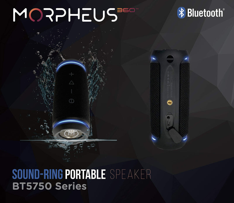 Morpheus 360 Sound Ring Portable Bluetooth Speaker, 12W Loud, Wireless Speakers with 360 Degree Surround Sound, Waterproof IPX6, Deep Bass, Dual Pairing, Shockproof/Rugged/Outdoors BT5750BLK - LeoForward Australia