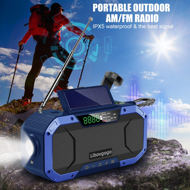  [AUSTRALIA] - Emergency Radio Waterproof Camping Radio,Portable Digital AM FM Radio with Flashlight,Reading Lamp,Hand Crank WB NOAA Weather Radio with Solar Panel,5000mAH Cell Phone Charger,Outdoor Survival Gadget