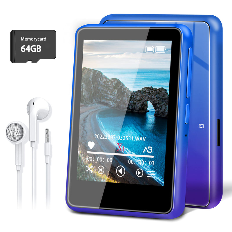  [AUSTRALIA] - Portable MP3 Player with Bluetooth,80GB Music Player with FM Radio, 2.4 Inch Touch Screen, Bulit-in Speaker,64GB TF Card, HiFi Sound Blue