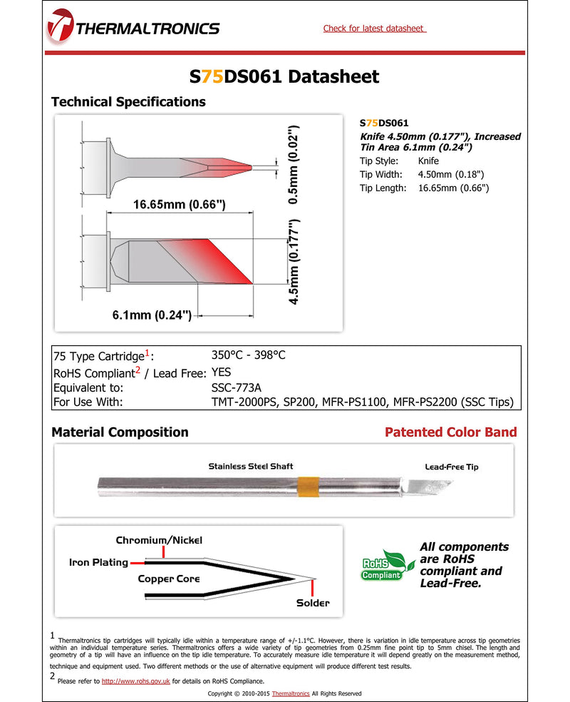  [AUSTRALIA] - Thermaltronics S75DS061 Knife 4.50mm (0.177in), Increased Tin Area 6.1mm (0.24in) interchangeable for Metcal SSC-773A