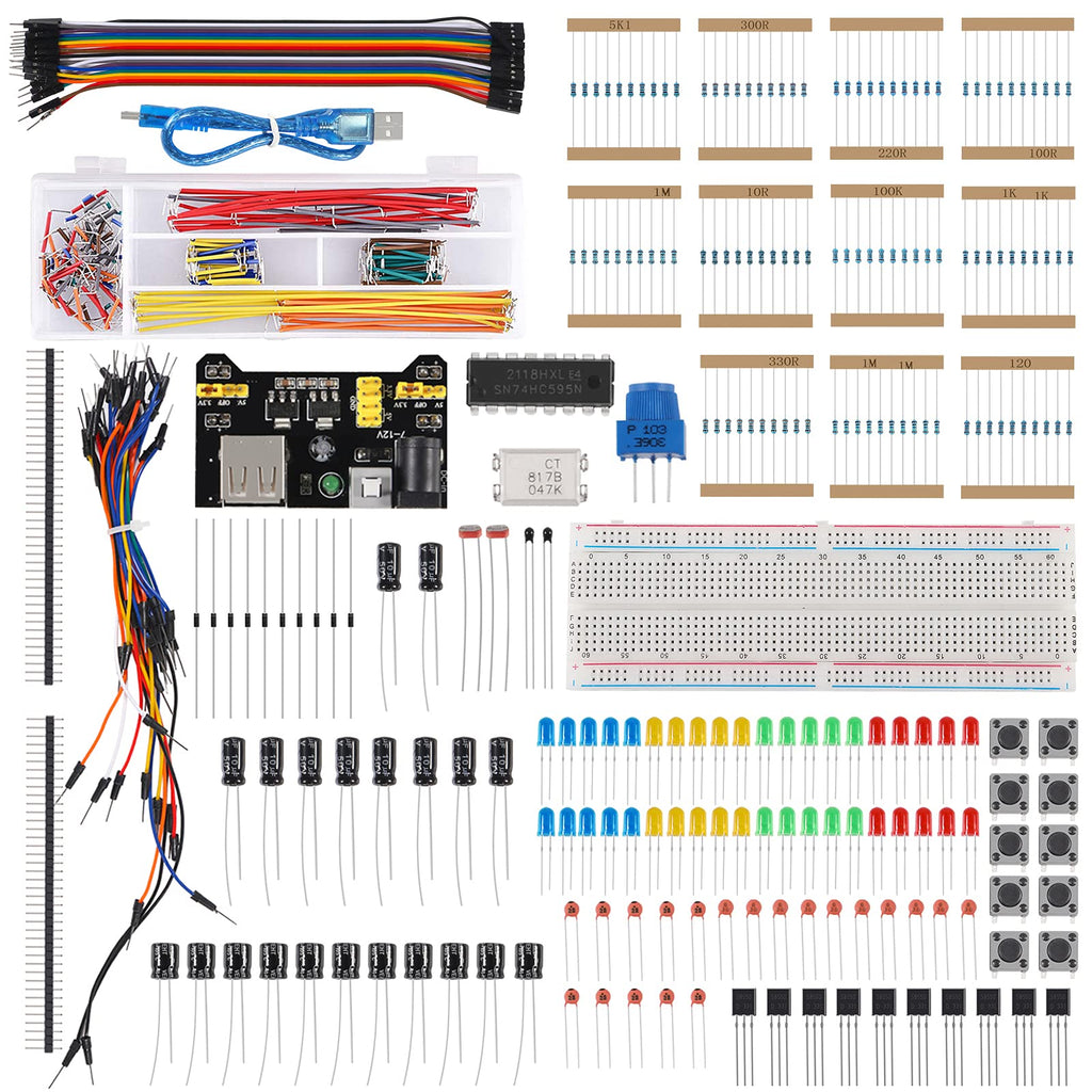  [AUSTRALIA] - Dorhea Electronics Component Fun Kit with Power Supply Module, Jumper Wire, Precision Potentiometer, Resistor, Breadboard, Capacitor, LED, Potentiometer Compatible with Raspberry Pi Electronics Fun Kit