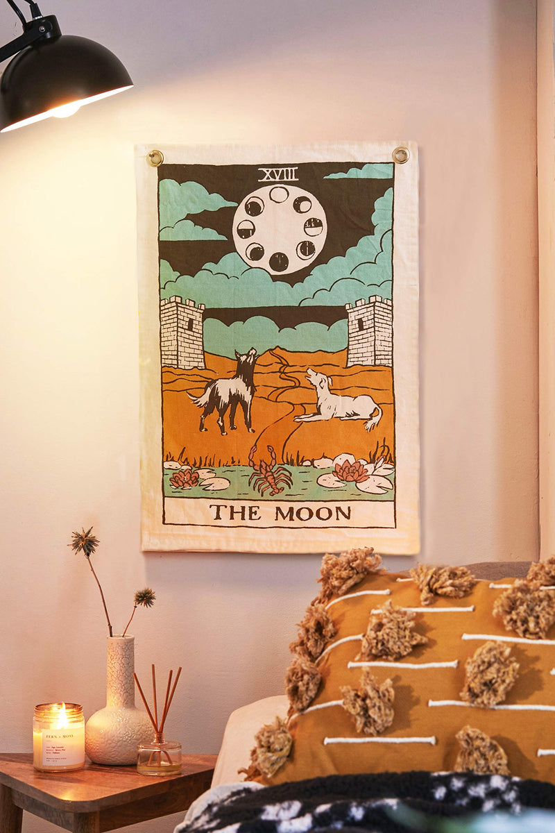  [AUSTRALIA] - Tarot Flag Tapestry - The Sun, The Moon and The Star - Bohemian Cotton Printed Hand Made Wall Hanging Tapestries with Steel Grommets, Beige, Pack of 3 20 x 16 Inches