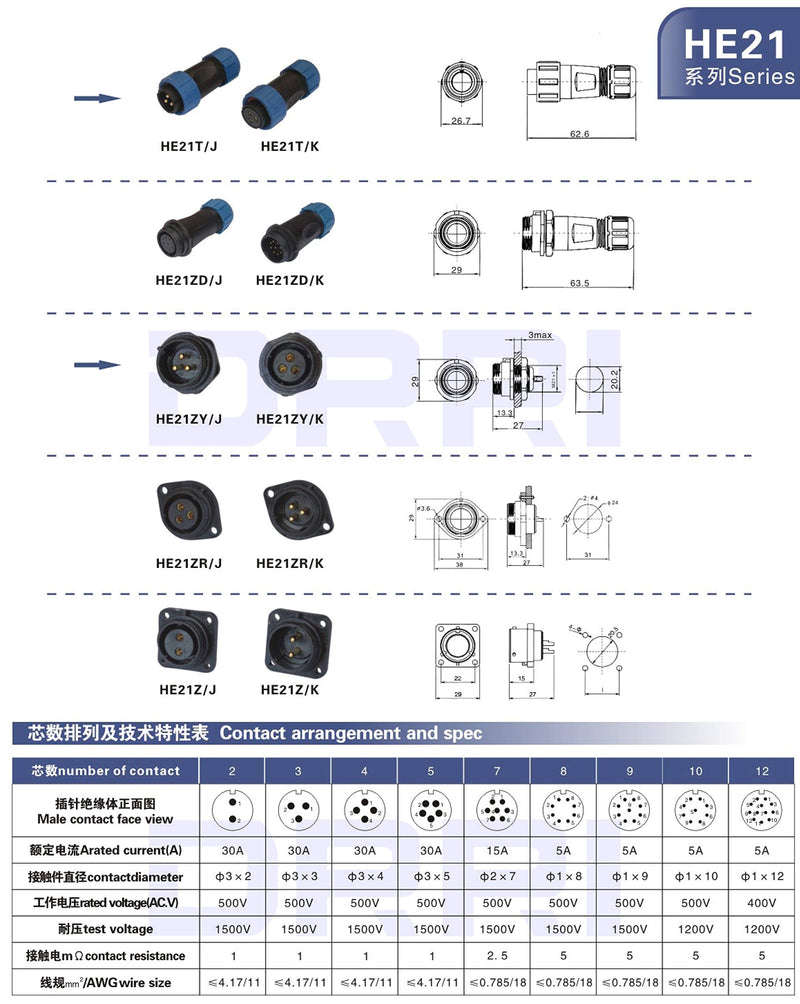  [AUSTRALIA] - DRRI SP21 6pin Outdoor Waterproof Connector IP68 Plug & Socket Power Cable Panel Mount (6Pin)