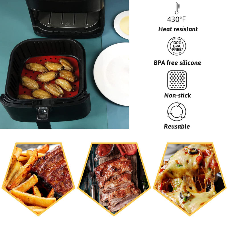  [AUSTRALIA] - ZEPELOFFY 2 Pack 8.5 Inch Square Air Fryer Liners, Reusable Food-Grade Silicone Mat, Non-stick Heat Resistant Air Fryer Accessories