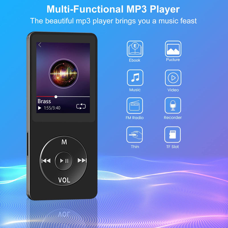  [AUSTRALIA] - MP3 Music Player with Speaker, MP3 Player Built in 16GB Starage,Portable Media Player with FM Radio/E-Book, HiFi Lossless Sound Player Support up to 128GB for Running(Built-in earphons)
