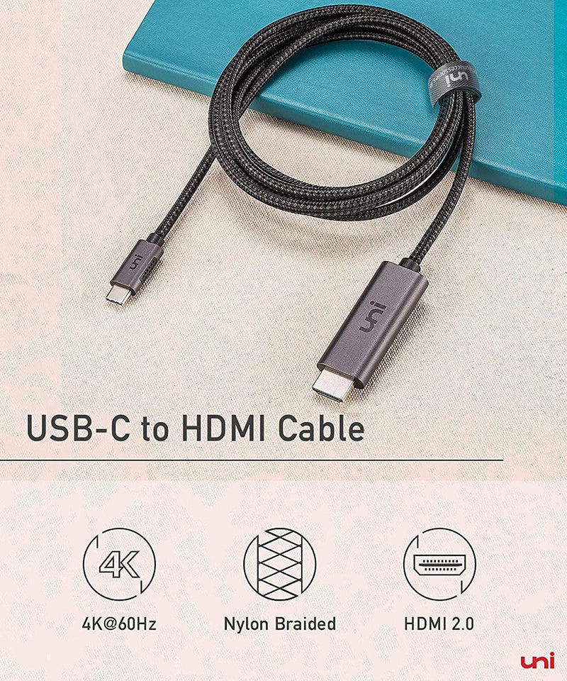  [AUSTRALIA] - uni USB C to HDMI Cable for Home Office 6ft (4K@60Hz), USB Type C to HDMI Cable, Thunderbolt 4/3 Compatible with MacBook Pro 2021/2020, MacBook Air, iPad Pro 2021, Surface Book 2, Galaxy S23 and More 6 Feet 1 Pack