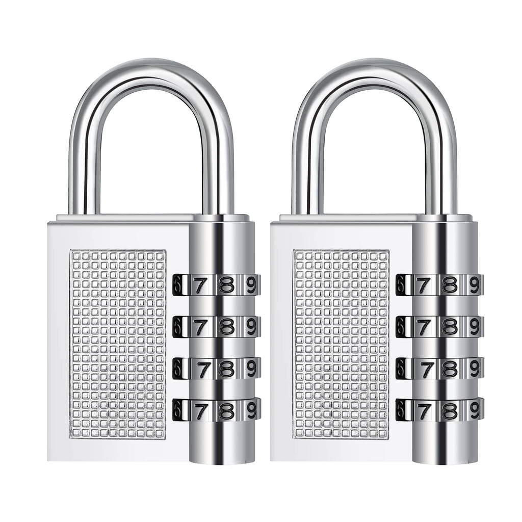  [AUSTRALIA] - ZHEGE Combination Lock 2 Pack, 4 Digit Combination Padlock for Gym, Sports, School & Employee Locker, Outdoor, Fence, Hasp and Storage 2P 2 Pack Sliver