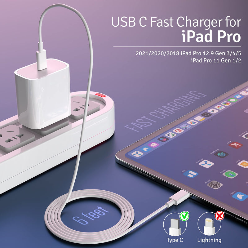  [AUSTRALIA] - 20W USB C Fast Charger Cable Cord (6.6ft) for 2021/2020/2018 iPad Pro 12.9 Gen 5/4/3, iPad Pro 11 Gen 3/2/1, iPad Air 4,Samsung Galaxy S21,S20, PD Wall Charger (2Pack)