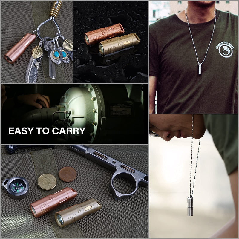 MecArmy X3S Copper/Brass Handheld Mini Keychain EDC Flashlight with Micro USB Charging | Portable Rechargeable Everyday Carry Keychain Torch|130 lumens Outdoor Waterproof Lamp (Copper) - LeoForward Australia