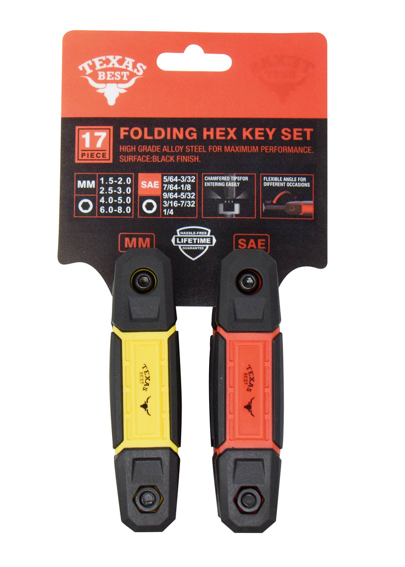  [AUSTRALIA] - Texas Best Folding Metric and SAE Hex Keys | Durable Construction 2 Pack SAE / MM Red / Yellow