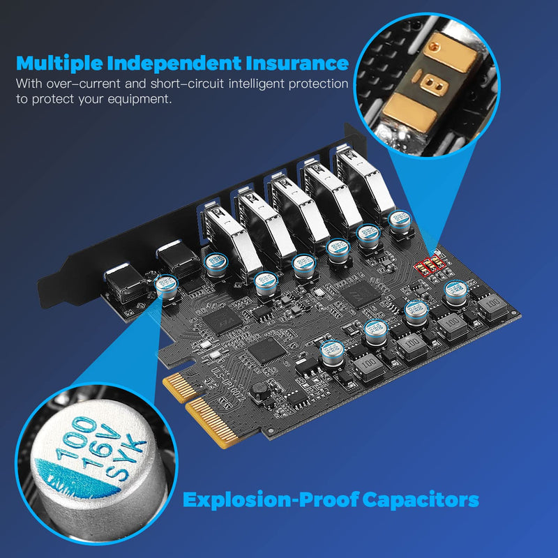  [AUSTRALIA] - PCIe USB 3.2/3.1 Gen 2 Card USB 7-Ports (2X USB C - 5 USB A) Expansion Card with 10 Gbps USB C PC Card Internal USB Port Cards for Windows 10/8/7 and Mac OS 10.8.2 Above