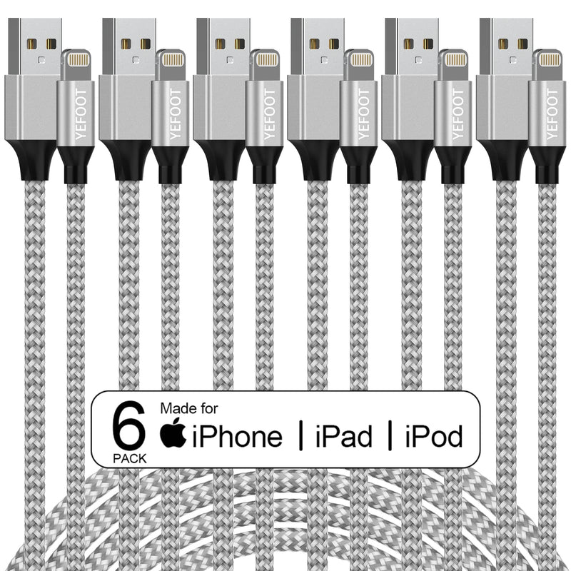  [AUSTRALIA] - [Apple MFi Certified] 6Pack[3/3/6/6/6/10ft] iPhone Charger Lightning Cable Compatible iPhone 14ProMax/14Pro/14/14Plus/13Pro/13/12Pro/12/11 and More-Silver&White