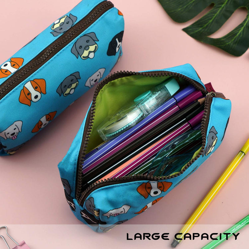 French Bulldog Pencil Case Capacity Canvas Pen Bag Pouch Stationary Case Makeup Cosmetic Bag Gadget Box Blue - LeoForward Australia