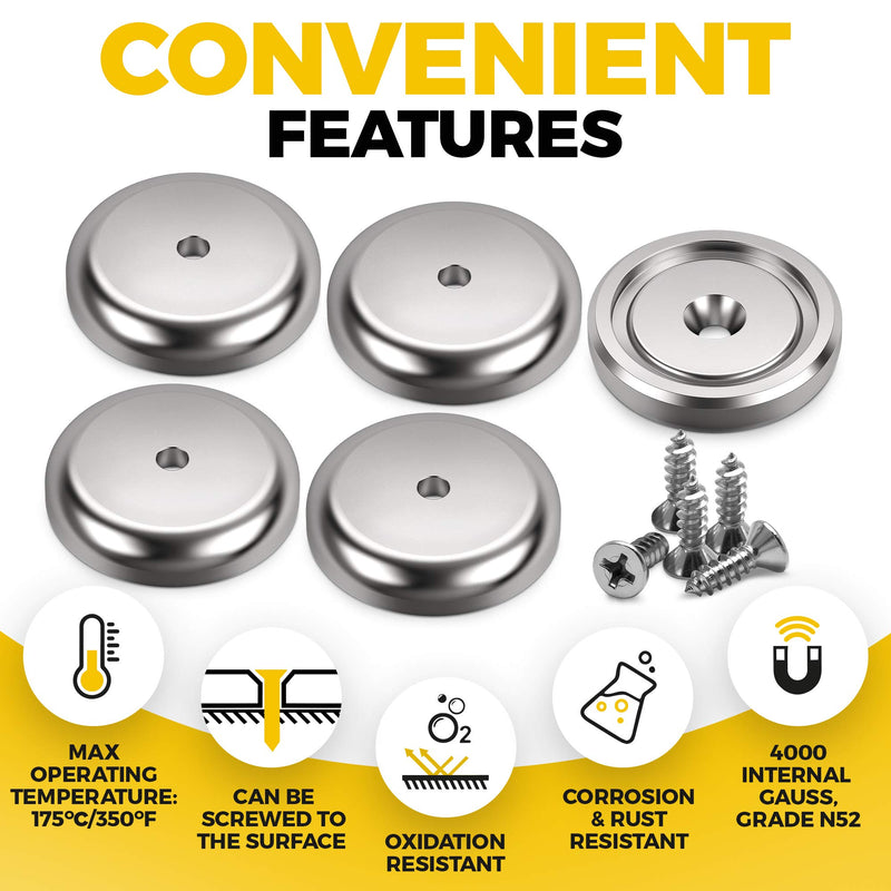 X-bet MAGNET Neodymium Disc Countersunk Hole Magnets - 1.26" Diameter - 70 Lbs Pulling Force. Strong, Permanent, Rare Earth Magnets (5 Pcs with Mounting Screws in Box) 5 Piece - LeoForward Australia