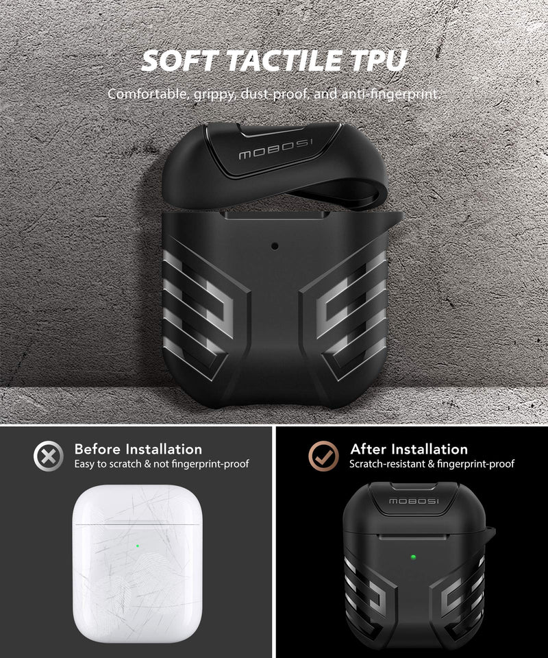  [AUSTRALIA] - MOBOSI Military AirPods Case Cover Designed for AirPods 2 & 1, Full-Body Protective Vanguard Armor Series AirPod Case with Keychain for AirPods Wireless Charging Case, Black [Front LED Visible]