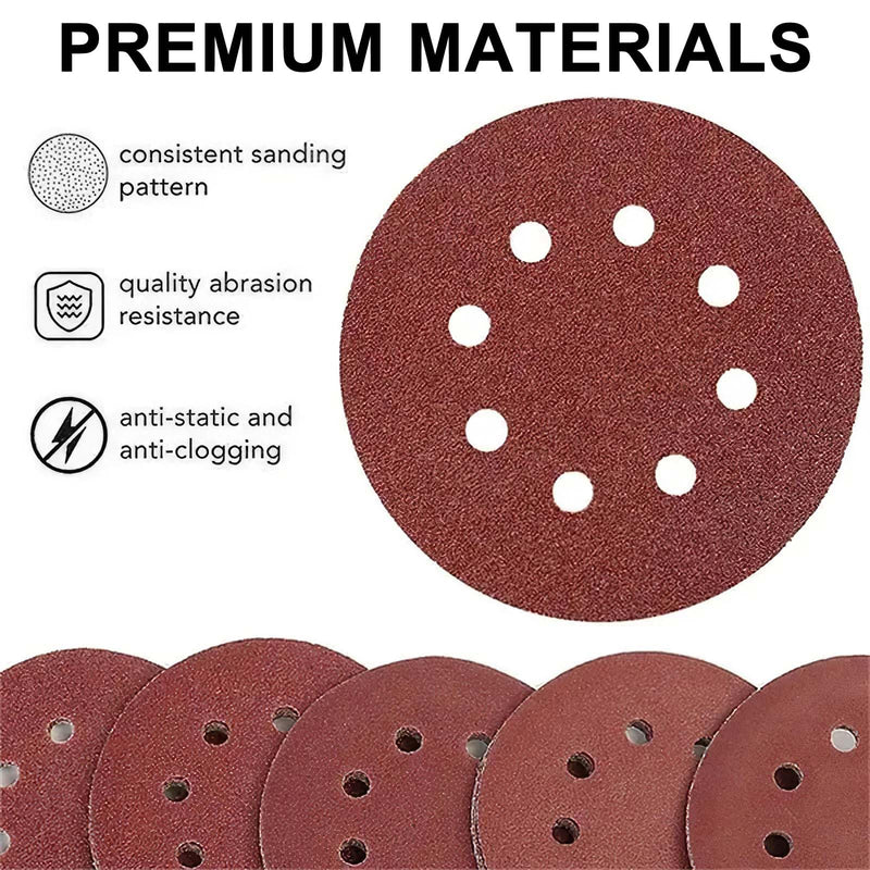  [AUSTRALIA] - WOVTE sandpaper 125mm Velcro, 100 pieces, 8 holes, sanding discs 125mm Velcro, grit 80/180/240/320/400/800/1000/1500/2000/3000 sanding disc, for grinding, milling, engraving