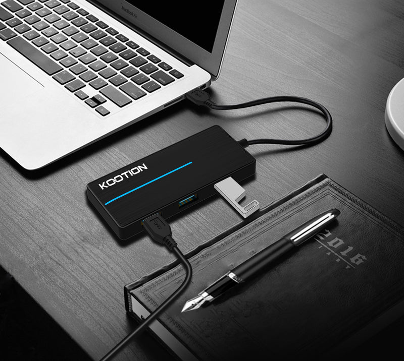 KOOTION 4-Port USB 3.0 Hub, Ultra-Slim Data Hub (5Gbps Transfer Speed) with LED Indicator for MacBook, Windows PC, Surface, Mobile HDD, Ultrabook, Flash Drive, Laptop (Black) Black 4-port - LeoForward Australia