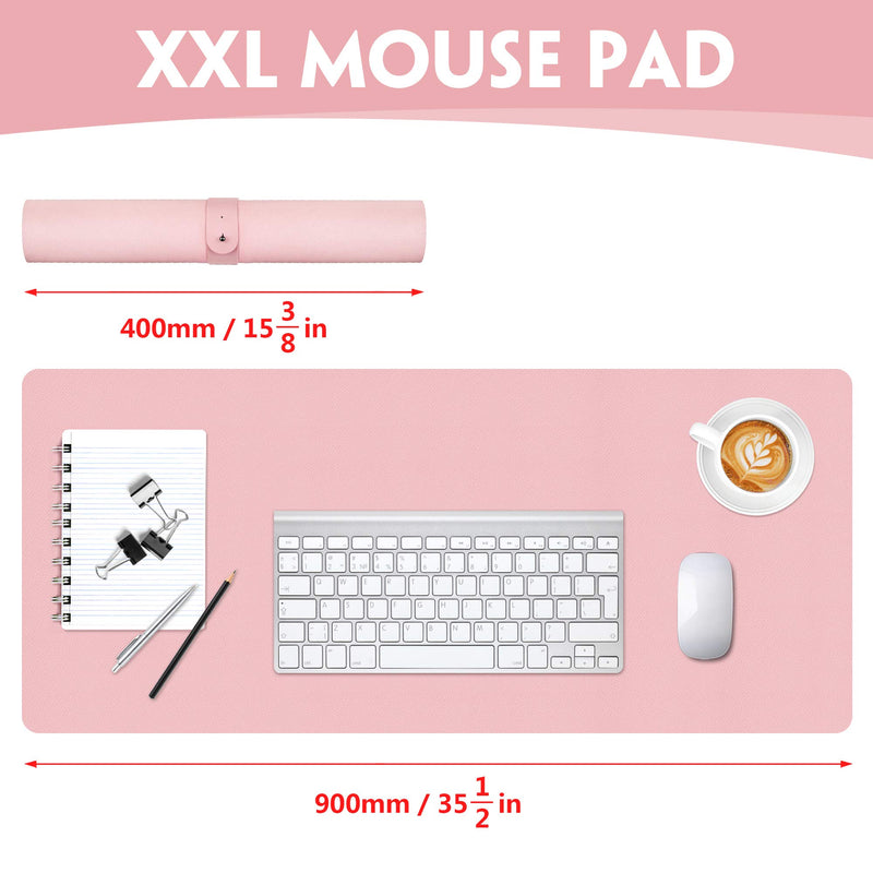 Leather Desk Mouse Pad Pink, 35 1/2 x15 3/8 in XXL Leather Mousepad for Computer, Laptop, Keyboard, Extra Large Mat with Non-Slip Suede Base, Full Desk Protector & Writing Blotter for Office Work Pink Leather mouse mat XXL - LeoForward Australia