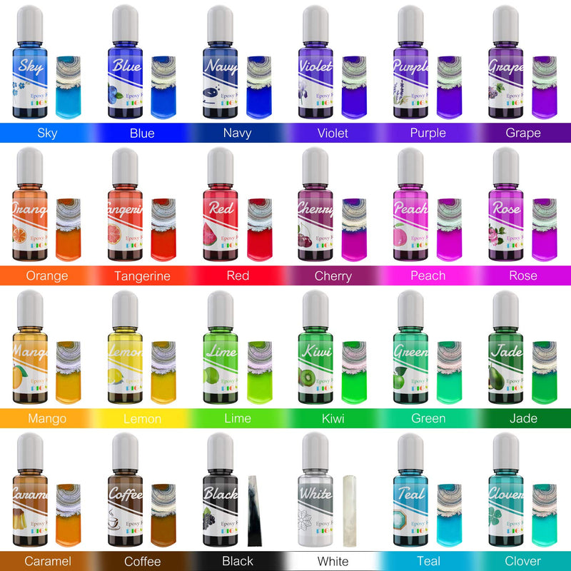  [AUSTRALIA] - Epoxy UV Resin Pigment - 24 Color Liquid Epoxy Resin Color Dye for Epoxy Resin Art, UV Resin DIY Jewelry Making - Concentrated Epoxy Colorant for Resin Coloring, Tumbler, Paints, Crafts - 0.35oz Each 24 Colors x 10ml
