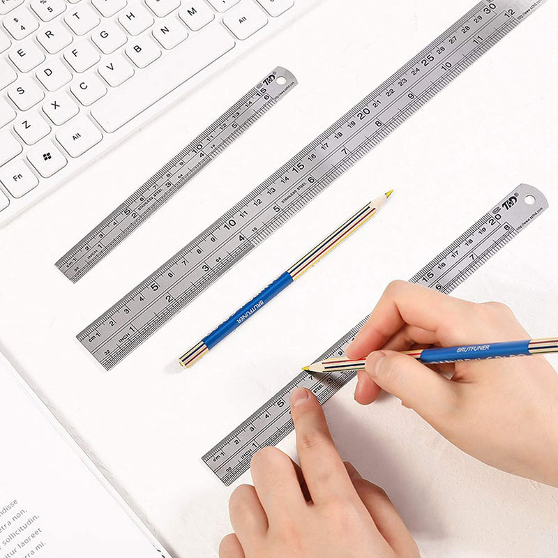  [AUSTRALIA] - KEWAYO Stainless Steel Ruler , 6/8/12 Inch Metal Metric and Imperial Rulers Kit for School, Office, Home, Architect, Engineers, Craft (3 Pieces)