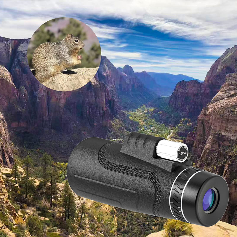  [AUSTRALIA] - GRWANG 12X50 HD Monocular Telescope Clear Vision for Adults&Kids, Waterproof BAK4 Prism Monoculars for Bird Watching Hunting Camping,Cool Stuff Gifts for Outdoorsman,with Smartphone Adapter & Tripod