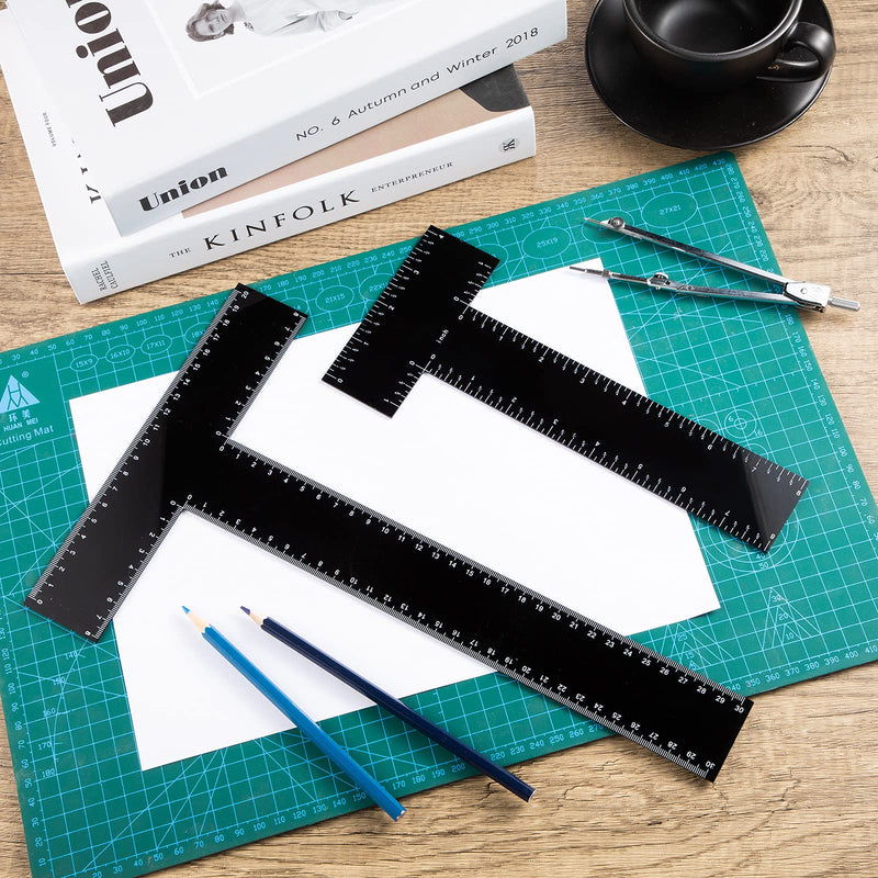  [AUSTRALIA] - 2 Pieces Black Acrylic T Square, T-Shape Ruler Drafting Tools, Architect Ruler, 12 Inch and 6 Inch Double Side Measuring T-Ruler for Drafting General Layout Work Students Engineering Drawing