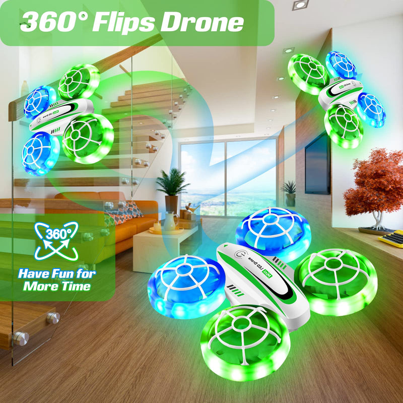  [AUSTRALIA] - Mini Drone for Kids and Beginners, LED RC Quadcopter with Altitude Hold, 3D Flip, Headless Mode, Speed Adjustment, Easy to fly Kids Drone, Drone Toy for Boys Girls Kids Adults Halloween Christmas Birthday Idea Gifts White and Green Drone for Kids