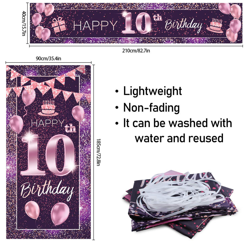  [AUSTRALIA] - PAKBOOM Happy 10th Birthday Door Cover Porch Banner Sign Set - 10 Years Old Birthday Decoraions Party Supplies for Girls - Purple Pink