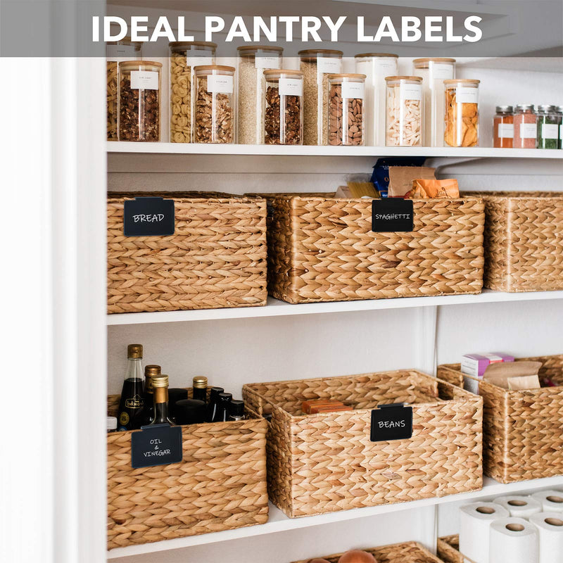 Pantry Basket Labels Clip on for Storage Bins, with 20 Label Cards, Kitchen Bin Chalkboard Label Holders for Baskets, Removable Metal Home Bin Clips, Includes Black and White Chalk, Pack of 10, White - LeoForward Australia