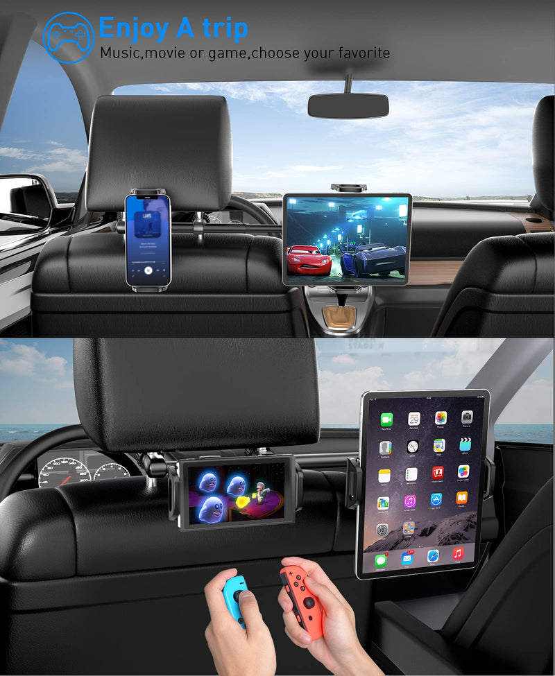  [AUSTRALIA] - Car Headrest Tablet Mount Holder: Tryone Backseat Stand Cradle for Kids Compatible with Phone | iPad Pro Air Mini | Galaxy Tabs | Kindle Fire HD | Switch Lite or Other 4.7 -12.9" Devices Black