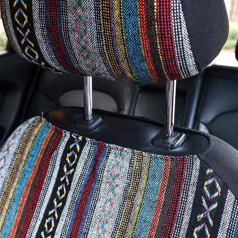  [AUSTRALIA] - TIROL Universal 4PCS Front Seat Covers Detachable Headrest National Stripe Colorful Front Seat Protectors Suitable for Sedan SUV Classic As Pic*2