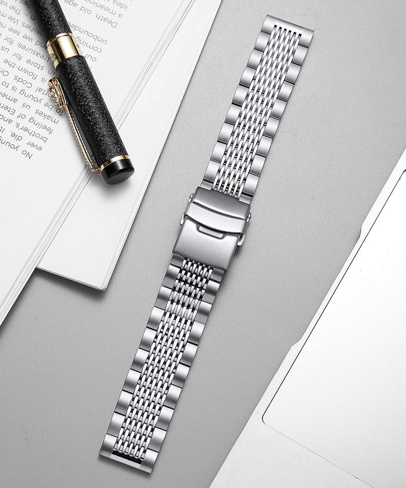  [AUSTRALIA] - BINLUN Replacement Watch Bands Compatible with Huawei GT/GT2 42mm 46mm/Huawei Watch 2 Classic/Sport Smartwatch Quick Release Polished 15 Grids Stainless Steel Watch Straps(20mm/22mm) Silver 22mm