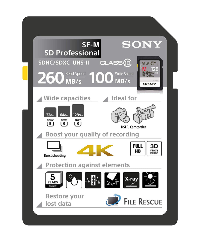  [AUSTRALIA] - Sony M Series SDXC UHS-II Card 64GB, V60, CL10, U3, Max R277MB/S, W150MB/S (SF-M64/T2), Black
