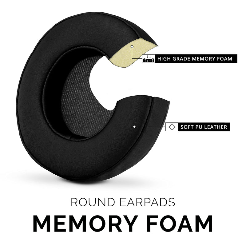  [AUSTRALIA] - BRAINWAVZ Round Replacement Memory Foam Earpads - Suitable for Many Other Large Over The Ear Headphones - Sennheiser, AKG, HifiMan, ATH, Philips, Fostex, Sony (Black) Black