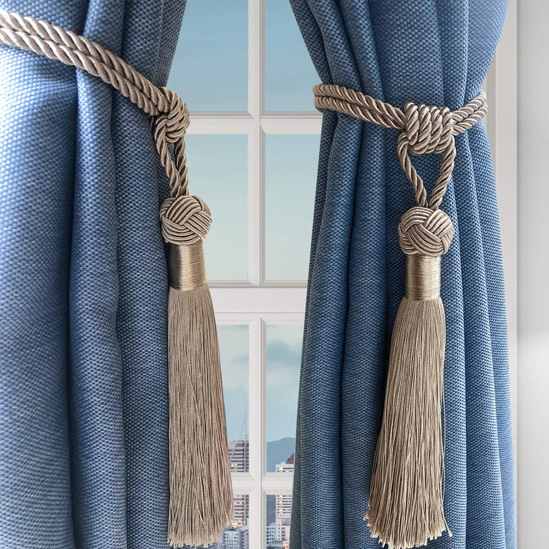  [AUSTRALIA] - UNI AISENG 2 PCS Curtain Tiebacks, Hand-Woven Curtain Tie-Backs Tassel, Elegant Curtain Holdbacks for Home Office Decor-Beige Beige