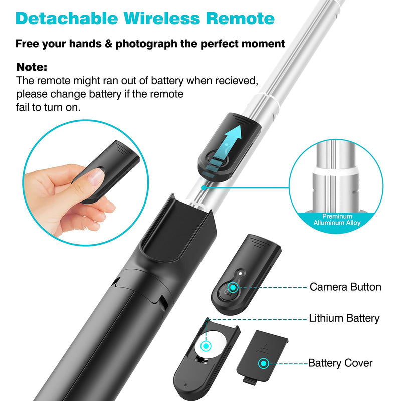  [AUSTRALIA] - Selfie Stick, Extendable Selfie Stick Tripod with Detachable Wireless Remote and Tripod Stand Selfie Stick Compatible with All Cell Phone, Compact Size & Lightweight