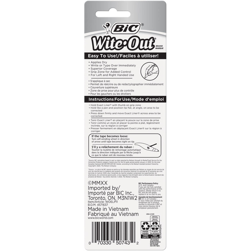  [AUSTRALIA] - BIC White-Out Exact Liner Correction Tape Pen, Non-Refillable, 1/5 Inch x 236 Inches (WOELP11)