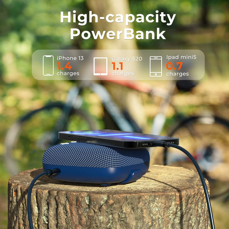  [AUSTRALIA] - Tribit StormBox Micro 2 Portable Speaker: 90dB Loud Sound Deep Bass IP67 Waterproof Small Speaker Built-in Strap, 12H Long Battery Powerbank for Outdoor Camping Biking, 120ft Range (Pure Blue)