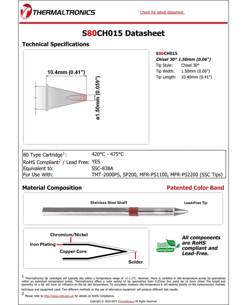  [AUSTRALIA] - Thermaltronics S80CH015 Chisel 30deg 1.50mm (0.06in) interchangeable for Metcal SSC-838A