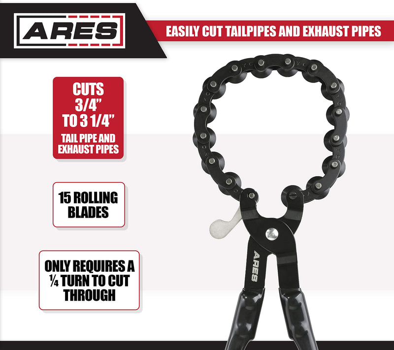  [AUSTRALIA] - ARES 15009 - Exhaust Pipe Cutter - Cuts 3/4-Inch to 3 1/4-Inch Tailpipes and Exhaust Pipes - 15 Blades Require Only 1/4 Turn for Finished Cut - Suitable for On- and Off-Vehicle Use