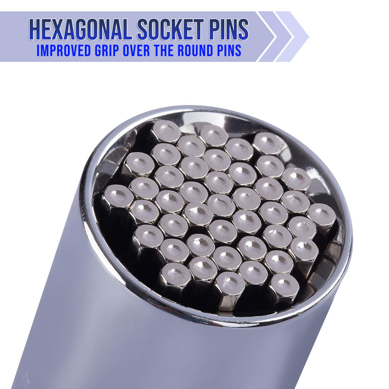  [AUSTRALIA] - Universal Socket Tool Redesigned with Stronger Hexagon Pins By Wrenchit: Endeavor Tool That Instantly Adjusts To All Shapes And Sizes Of Bolts, Screws, Hooks And Nuts, Great for Gifts! (9-21mm) 9-21mm