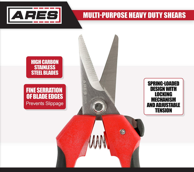  [AUSTRALIA] - ARES 32005 - 7 1/2-Inch Multi-Purpose Shears - Finely Serrated High Carbon Stainless Steel Blades - Cuts Wire, Insulation, Soft Cable and More